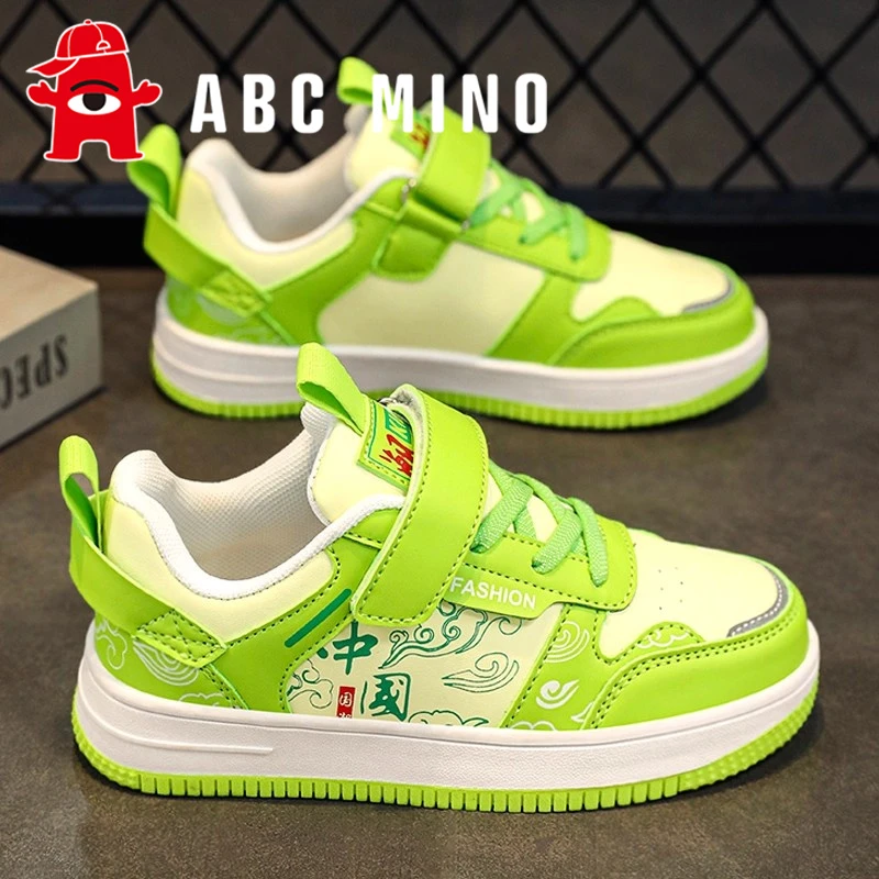 ABC MINO男童鞋子板鞋秋季儿童皮面运动鞋中大童男孩国潮单鞋