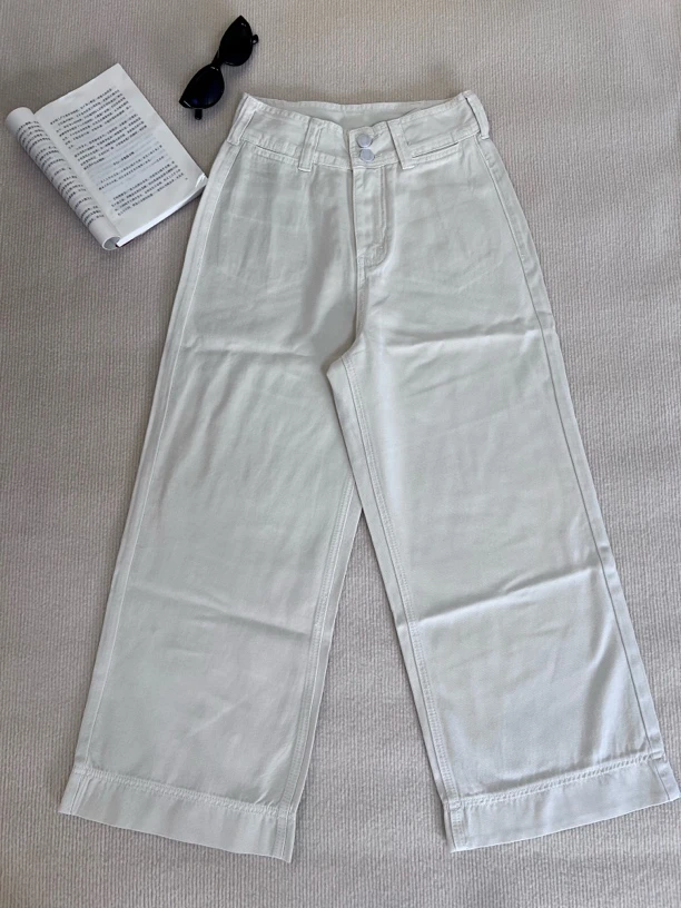 【8911】韩系高腰两粒扣洗水牛仔裤气质显瘦宽松百搭直筒阔腿长裤女