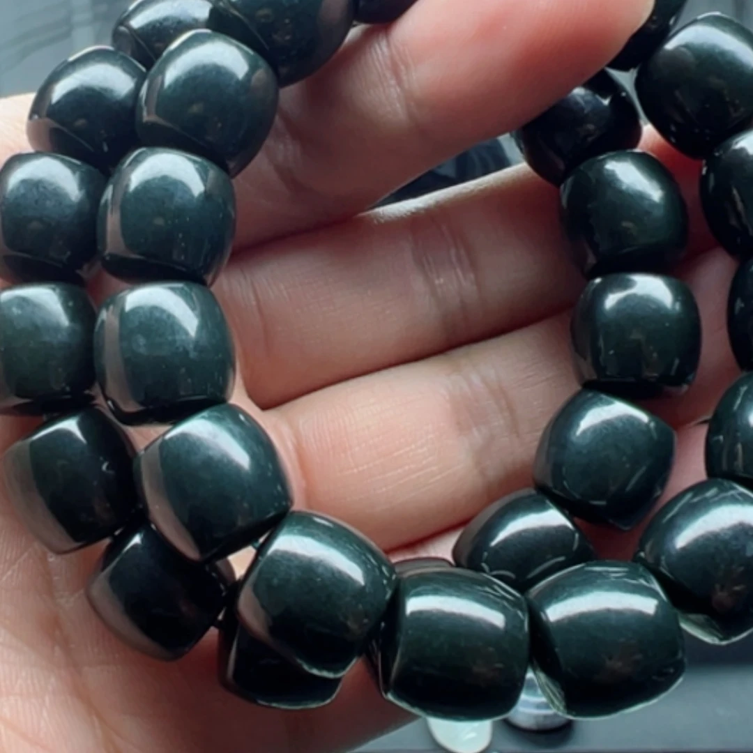 【闪购商品】未镶嵌手链和田玉和田玉纯天然14直切油青黑