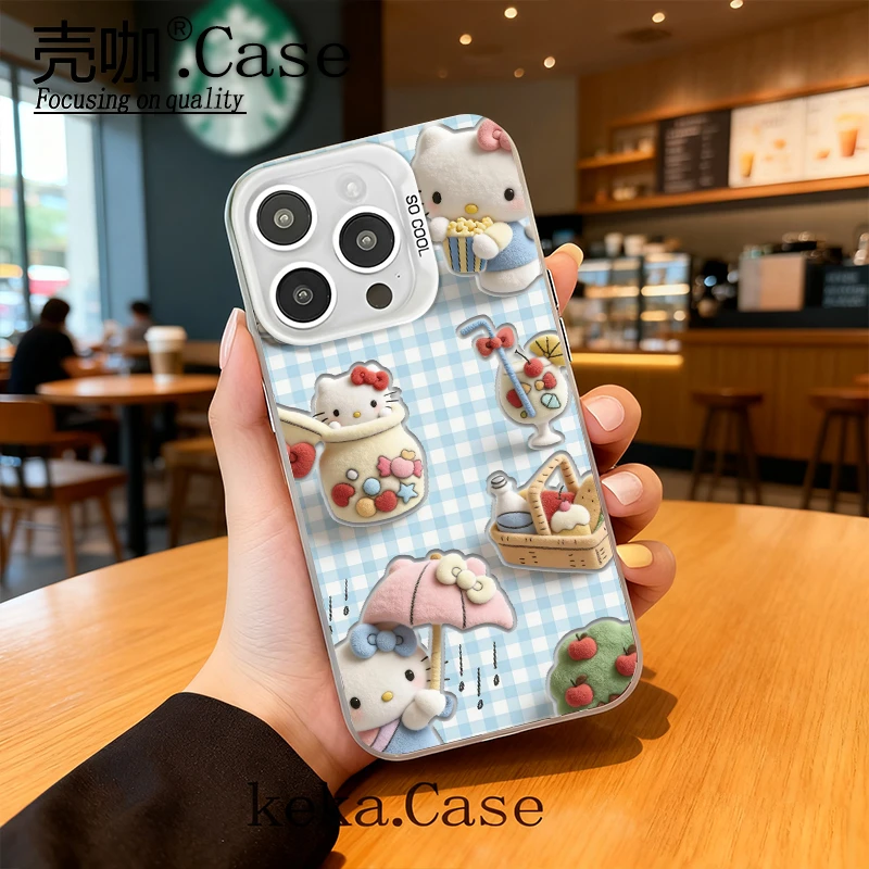 雨天kitty彩银壳适用苹果17手机壳15/16pro华为oppo小米vivo女款
