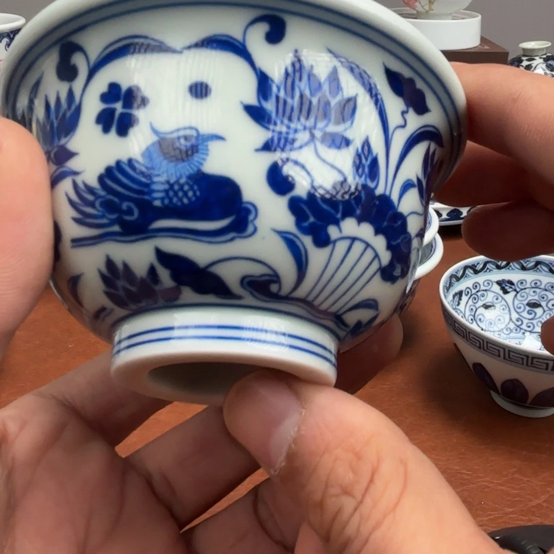 陶摆件微瑕手绘鸳鸯压手杯景德镇发货