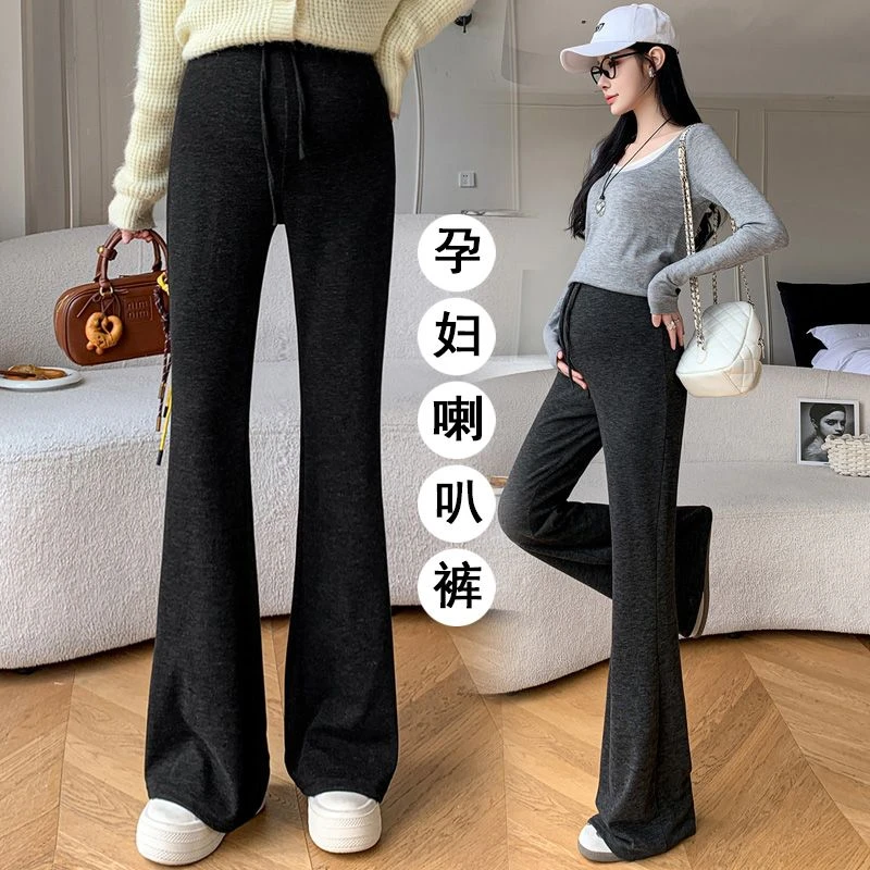 秋季加厚长款喇叭裤舒适亲肤弹力修身孕妇裤无托腹系带孕妇微喇裤