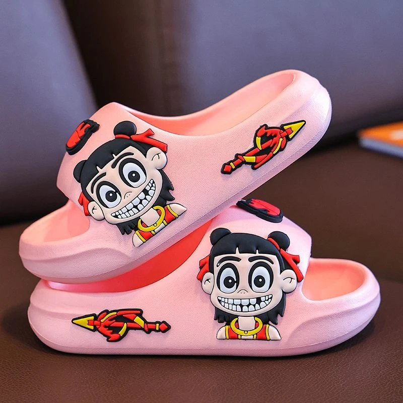 夏季女露趾男不限哪吒拖鞋厚底沙滩居家男孩女童情侣浴室