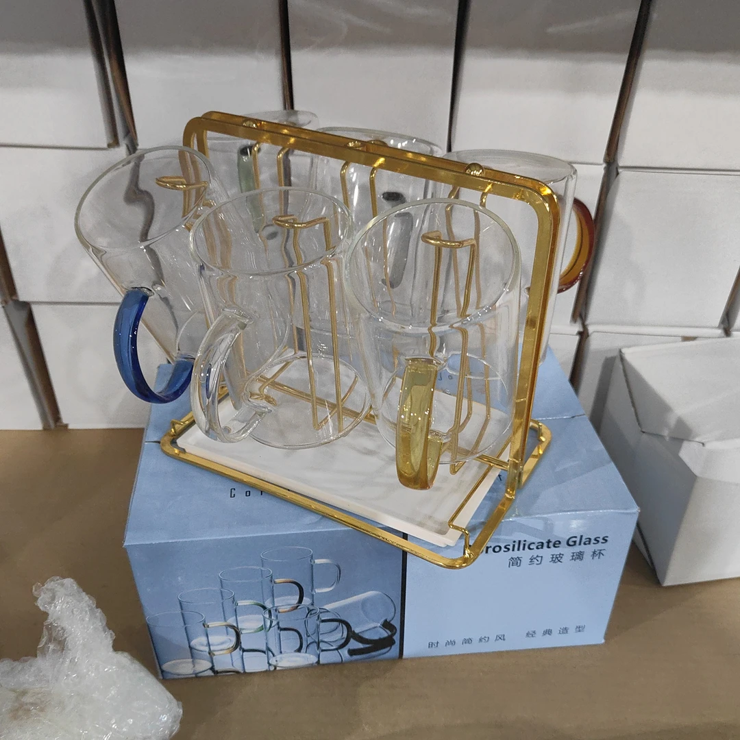 （闪购商品）70六色杯高硼硅➕金杯架