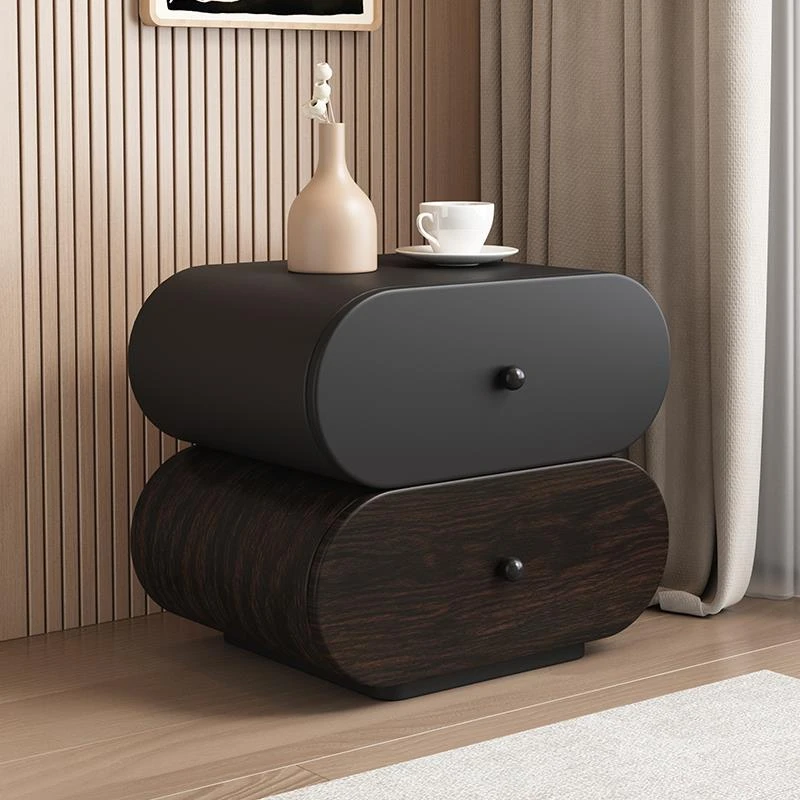 中古风实木床头柜圆角现代简约设计师2025新款家用卧室床边收纳柜