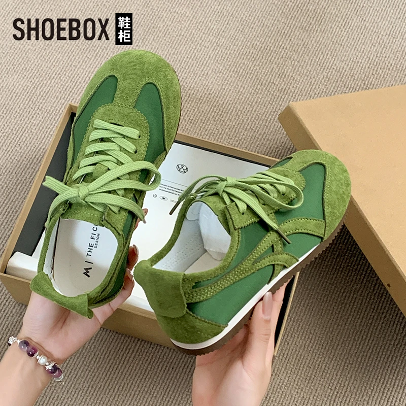 SHOEBOX鞋柜平底德训鞋女2025新款爆款舒适休闲鞋百搭软底阿甘鞋