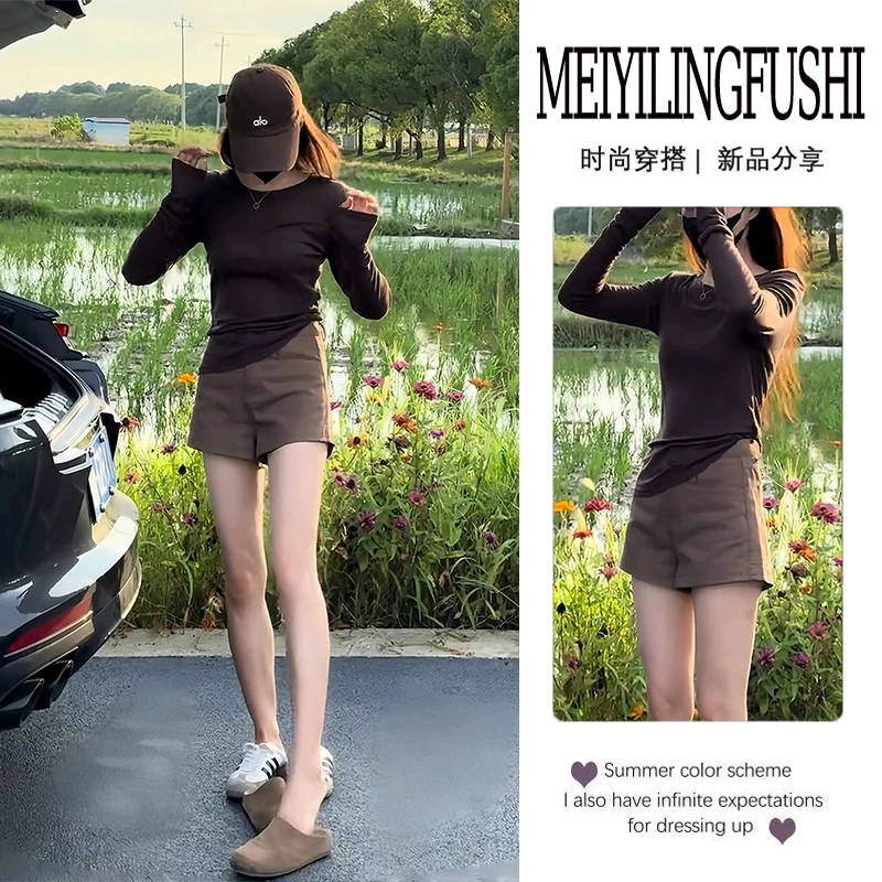 韩系氛围感穿搭夏季2025新款修身显瘦气质薄款长袖休闲短裙两件套