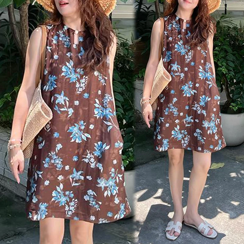 法式复古碎花无袖连衣裙女2025夏季新款今年流行薄款减龄百搭裙子