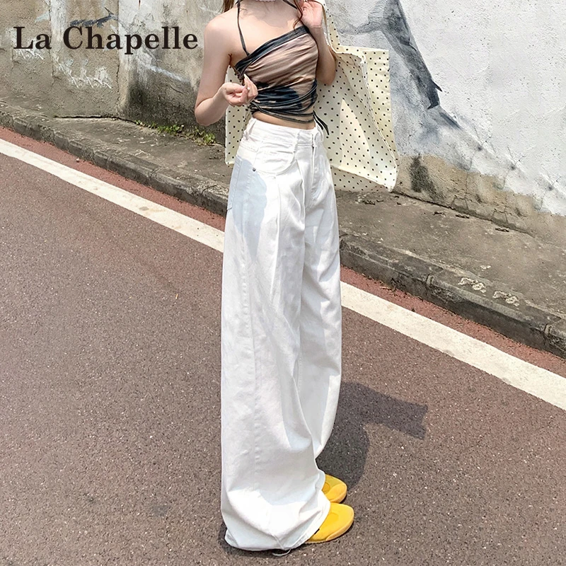 拉夏贝尔白色百搭直筒牛仔裤女2025秋季新款显瘦纯欲慵懒风女装
