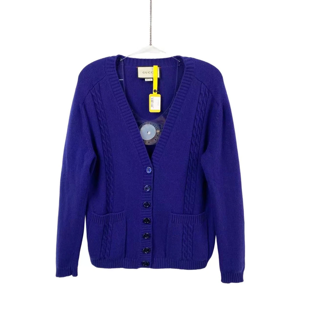 95新 GUCCI/古驰 pp六四六 腈纶/羊毛 后背刺绣logo开衫 S码