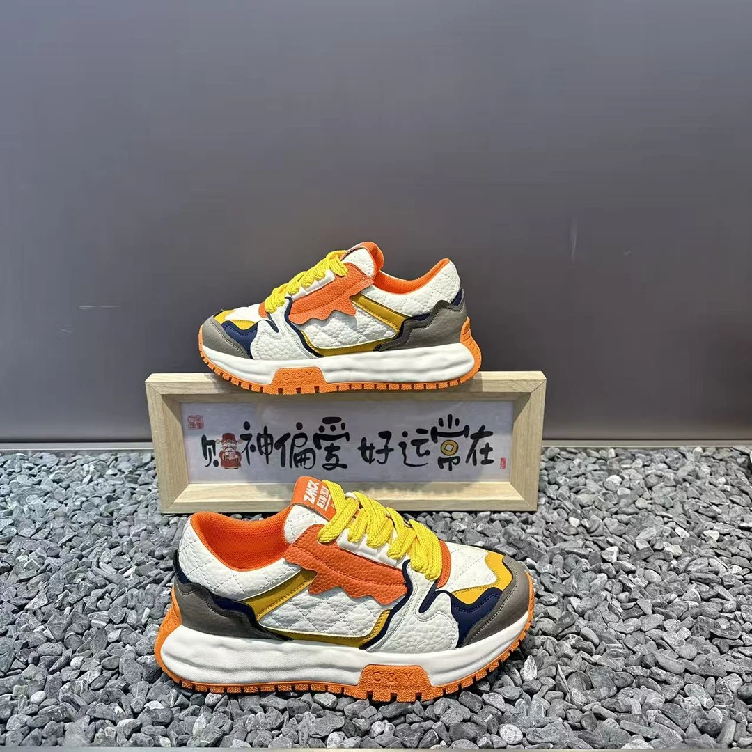 新款潮流男士休闲鞋时尚百搭个性拼色厚底增高轻便软底运动男款鞋