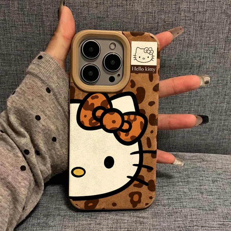 豹纹半脸kt适用iPhone1615翻毛皮手机壳华为vivo小米oppo防摔保护