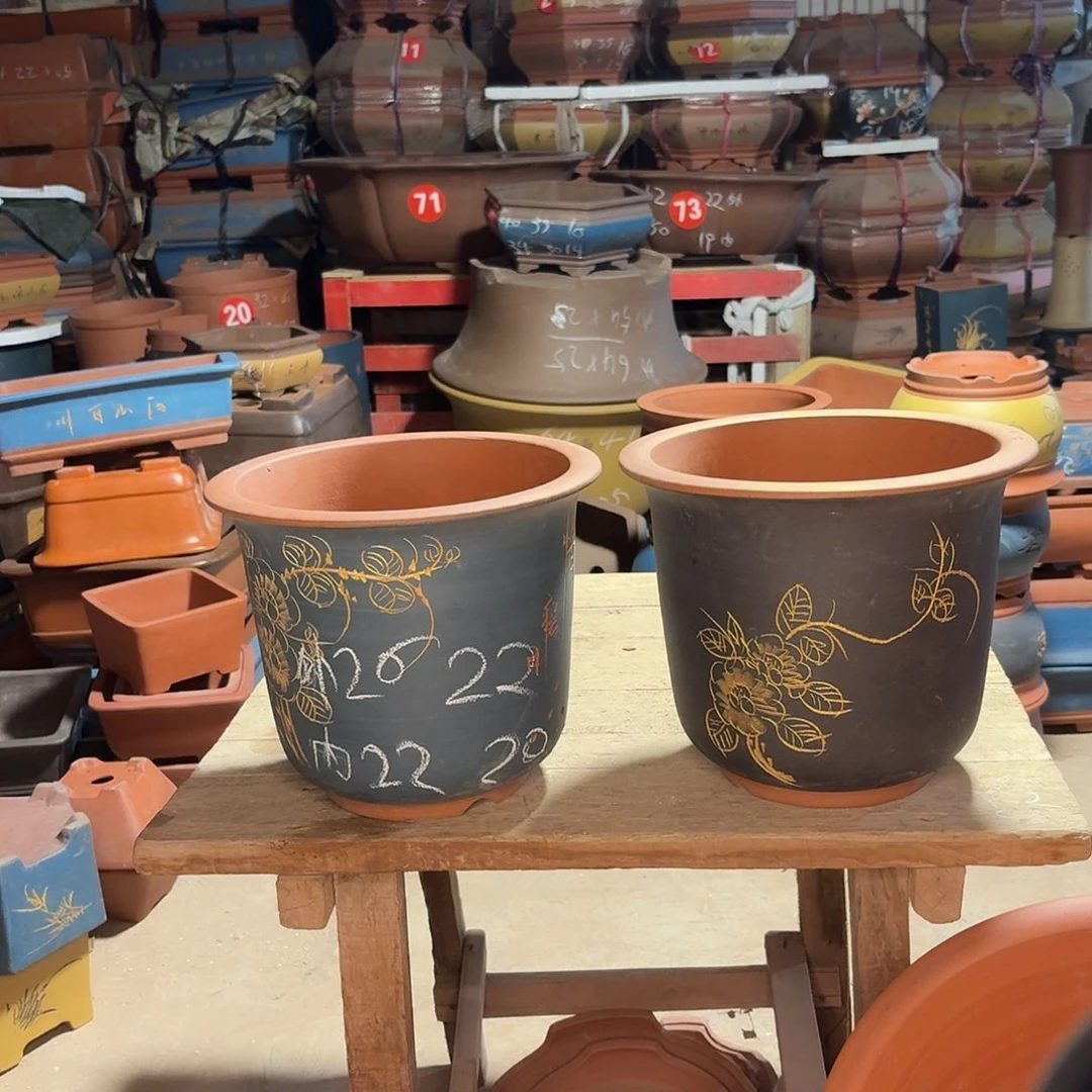 紫砂紫砂花盆高金钟两个