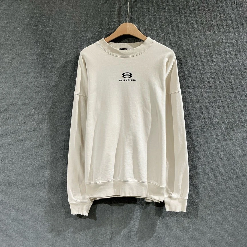 99新 Balenciaga/巴黎世家 （pm）双环刺绣米色卫衣 s码/9193