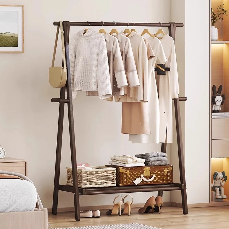 2025新款实木晾衣架落地式挂衣架家用卧室阳台可折叠多功能衣帽架