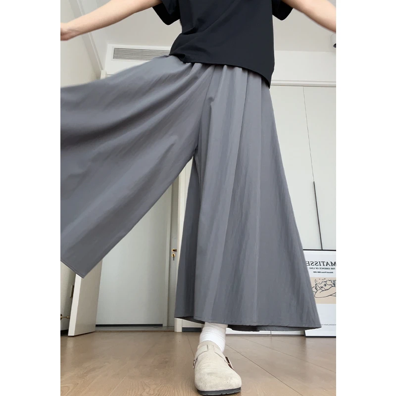 灰色山本裙裤女夏季薄款2025新款高腰显瘦a字半身裙小个子阔腿裤