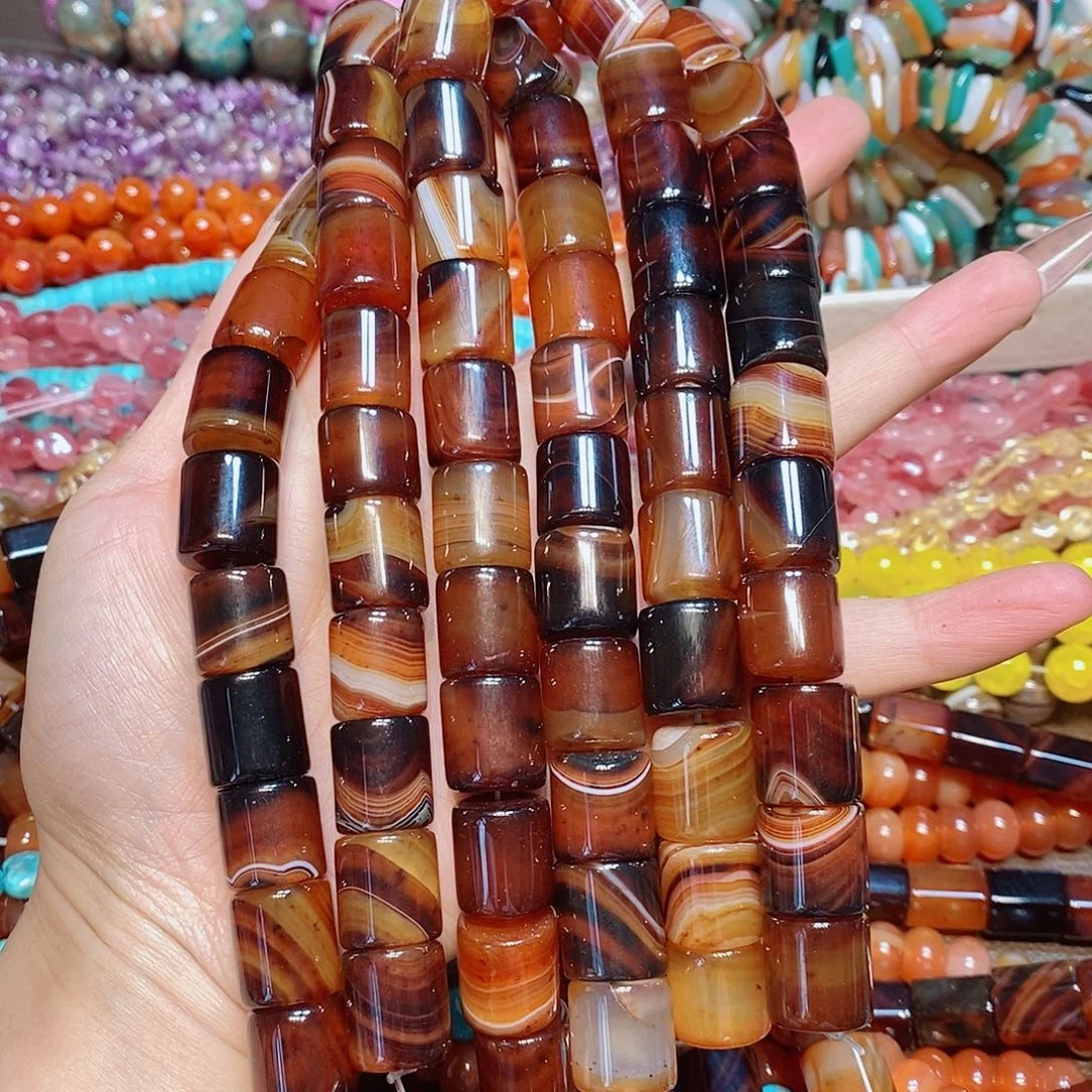 玛瑙/玉髓散珠15mm梦幻玛瑙圆柱一条