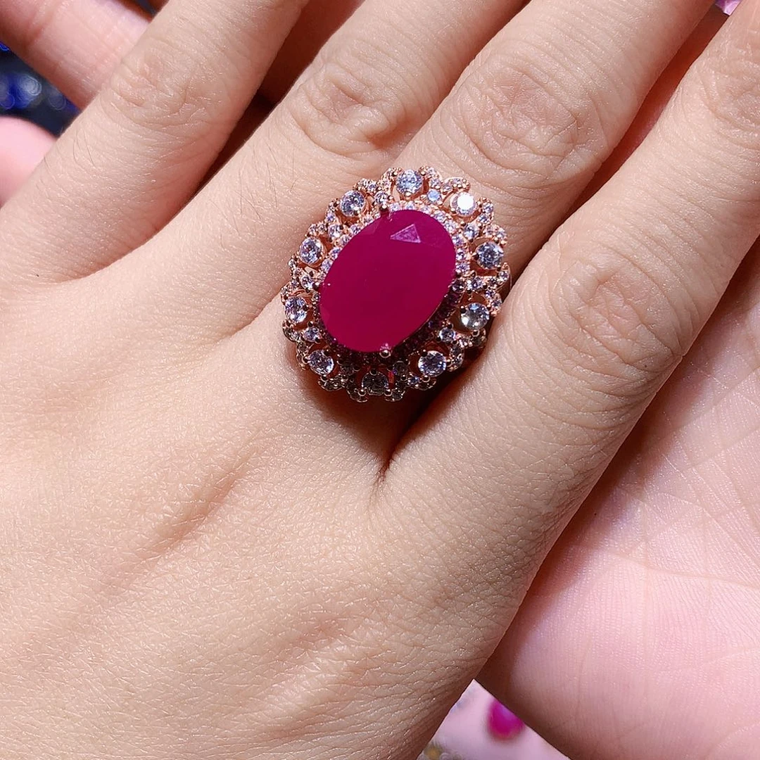 戒指银S925镶嵌红宝石