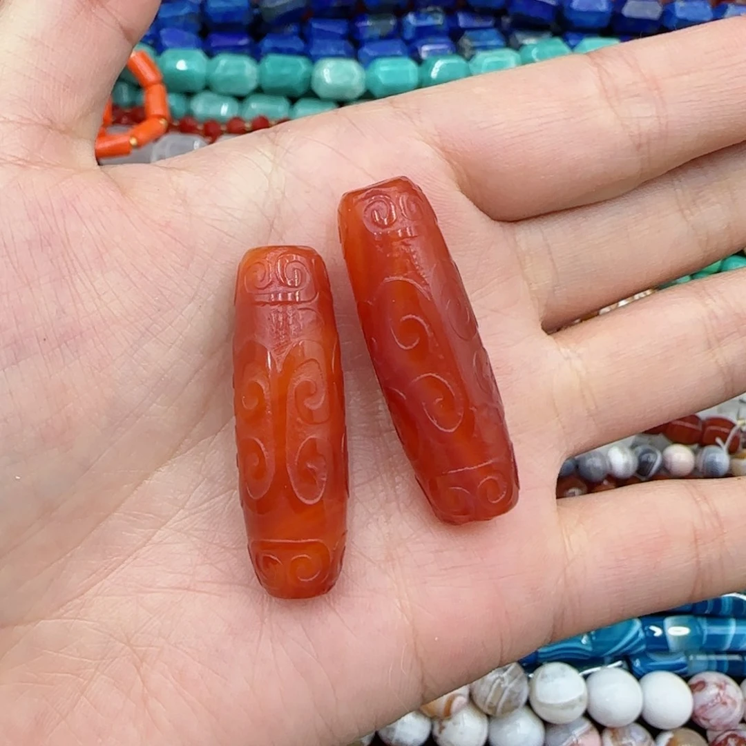 玛瑙/玉髓珠宝半成品未镶嵌老料回纹玛瑙勒子2颗