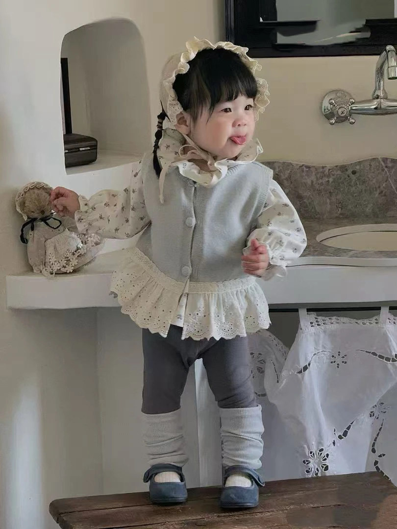 自制蓝碎花韩系套装