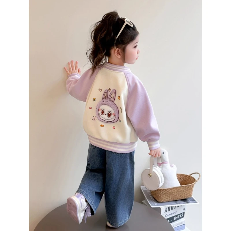 女童外套秋装2025新款儿童洋气加绒拉布布棒球服女宝宝秋冬季上衣