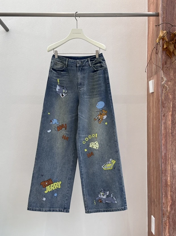 南油高品#kimss美式Tom涂鸦印花牛仔裤