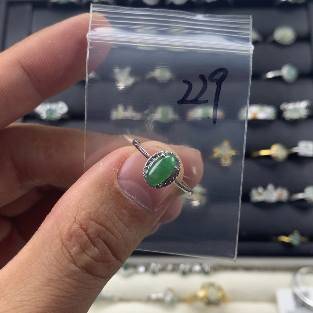 翡翠银S925镀金镶嵌戒指229
