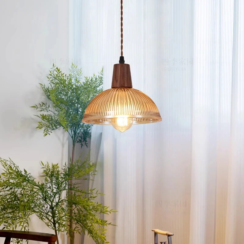中古风餐厅吊灯中古胡桃木长条三头吧台日式复古实木茶室餐桌吊灯