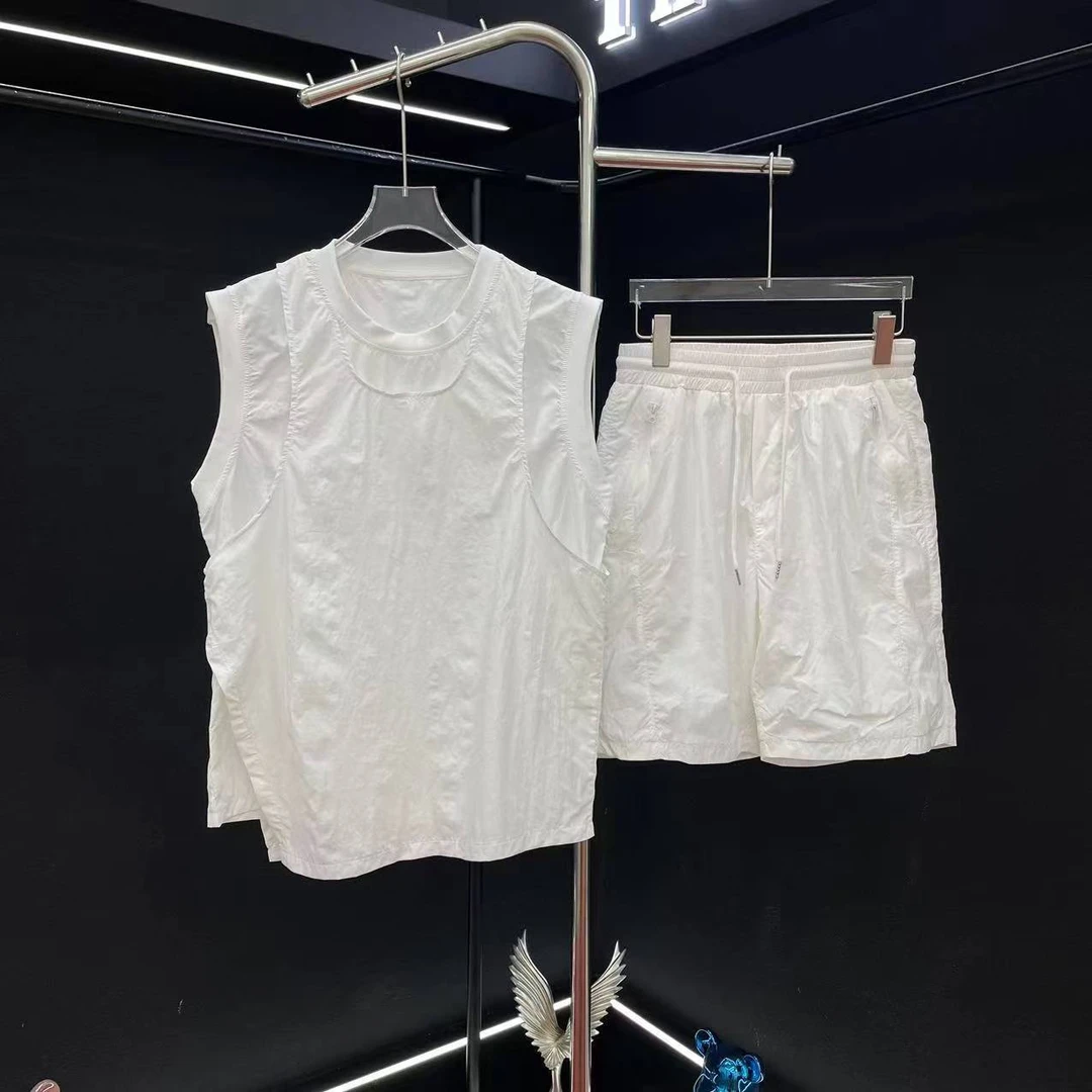 Y3夏季新款背心运动时尚宽松休闲无袖上衣短裤纯色个性透气套装