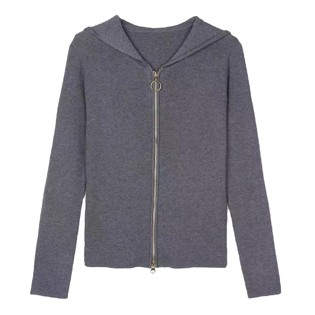 CHUAN BAI25秋冬新款连帽女针织衫羊毛拉链外套时尚百搭款-13516