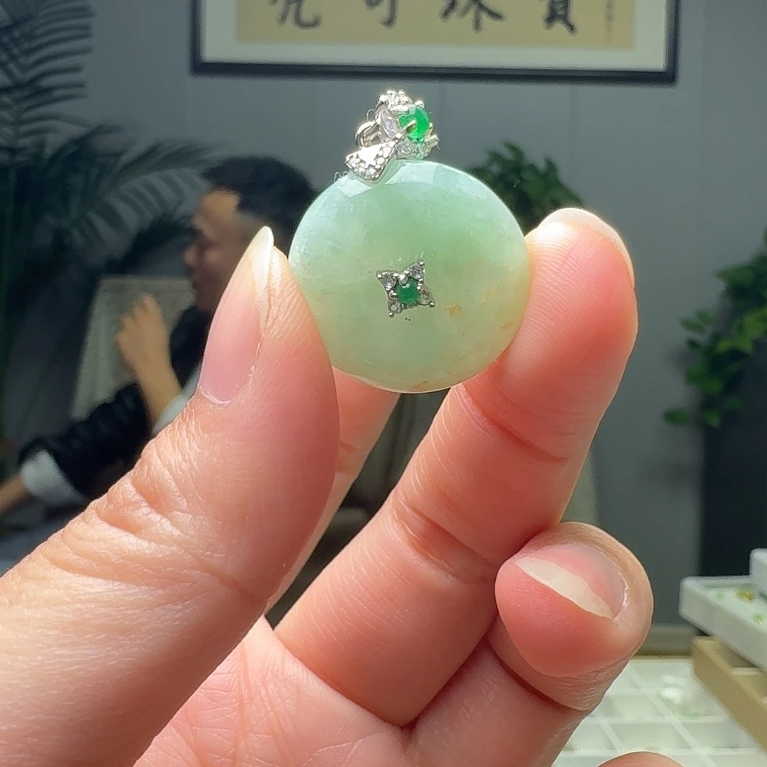 翡翠银S925镶嵌吊坠(不含链)天然