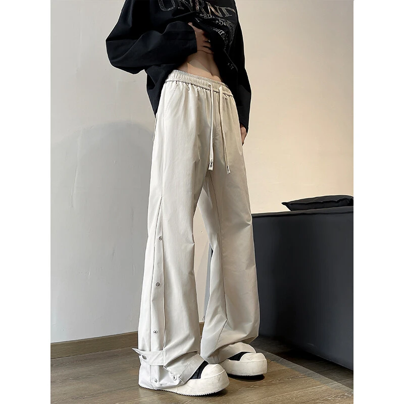 美式百搭直筒裤运动软壳冲锋裤男女春秋季潮牌微喇排扣工装裤子