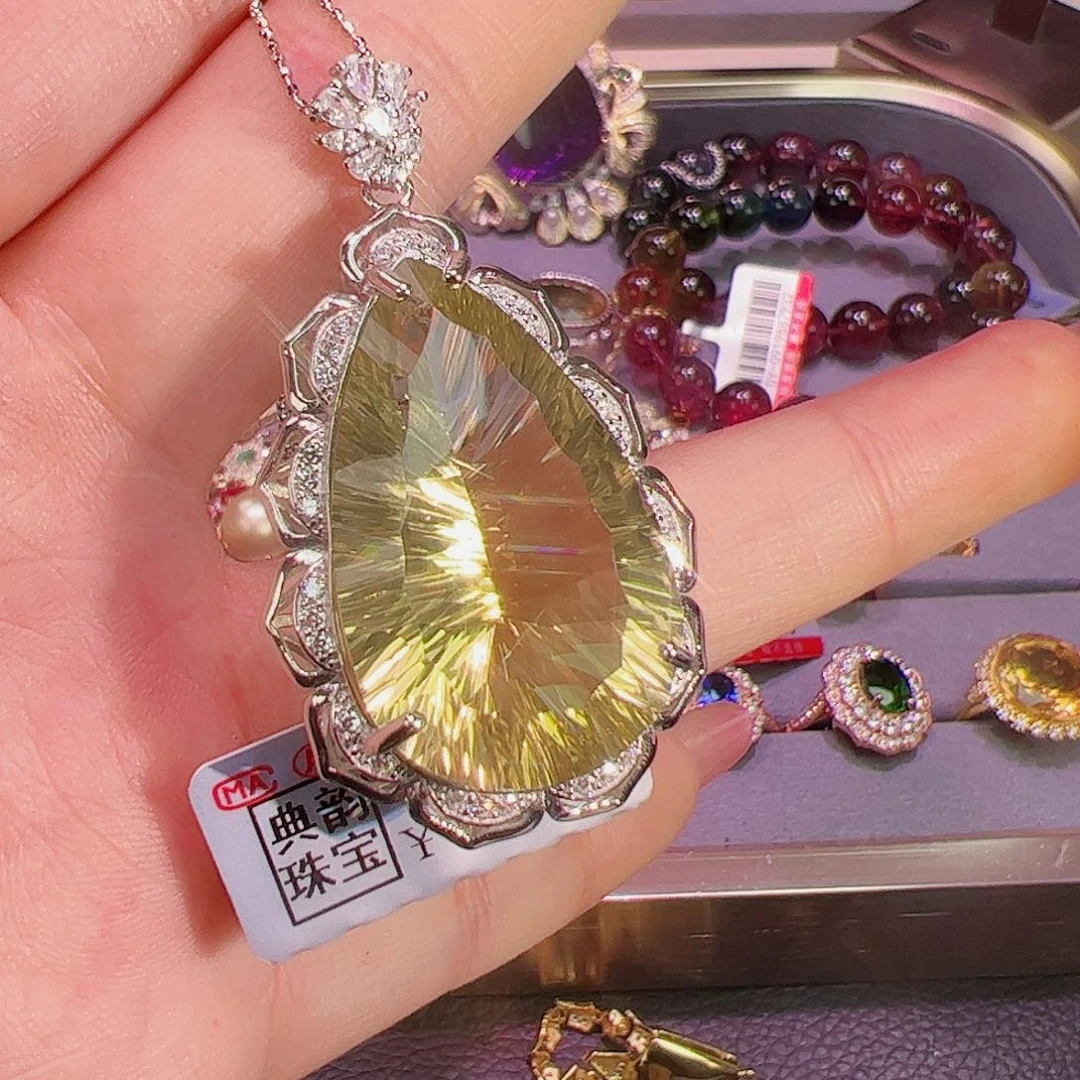 黄晶黄水晶银S925镶嵌