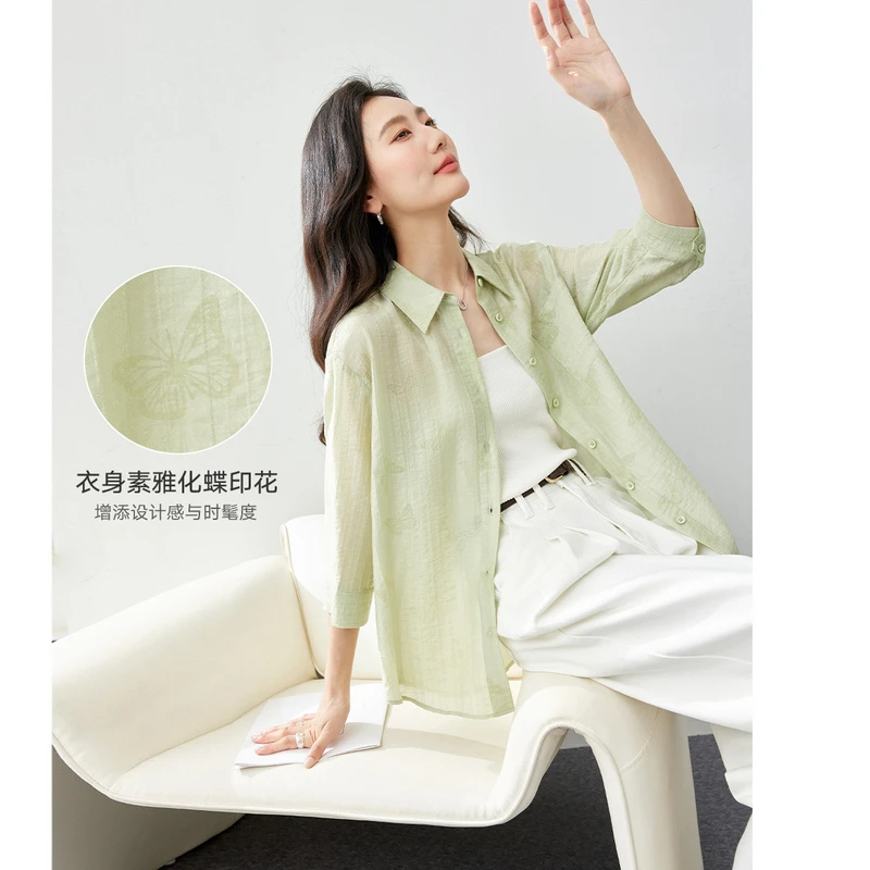 *梵希蔓简约通勤衬衫七分袖翻领薄款外套M6815