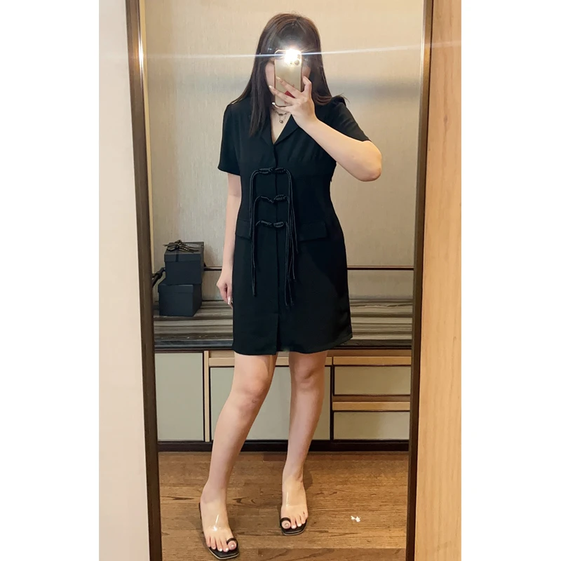 微胖定制~【国风女孩】设计感国风盘扣西装领连衣裙HC070