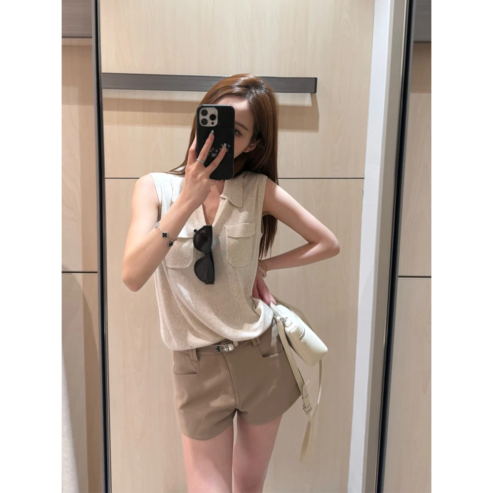 韩系时尚简约无袖针织背心女夏季休闲百搭设计感气质薄款坎肩上衣