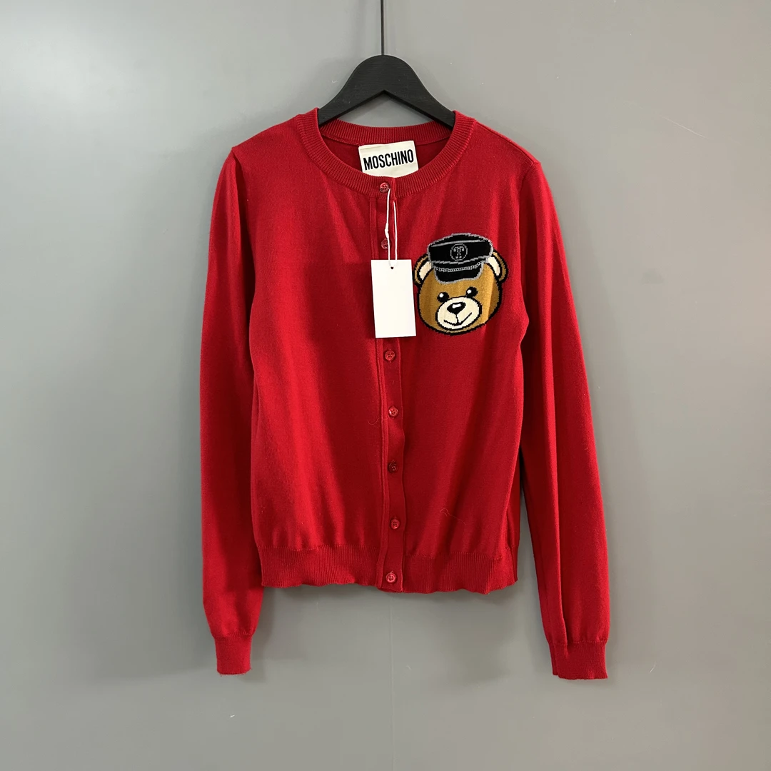 95新 Moschino/莫斯奇诺 莫斯奇诺红色小熊开衫