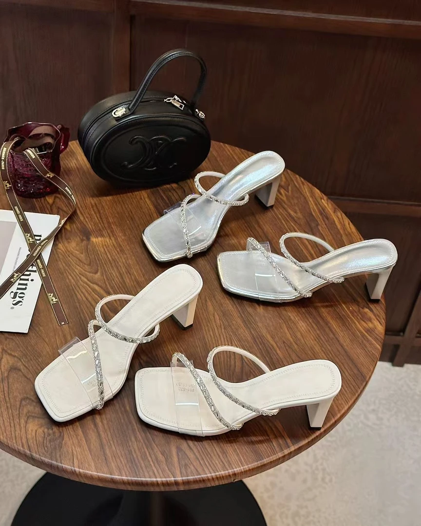 性感钻粗跟高跟夏季一字拖凉鞋平底凉拖鞋