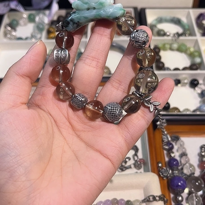手链银S925镶嵌烟晶