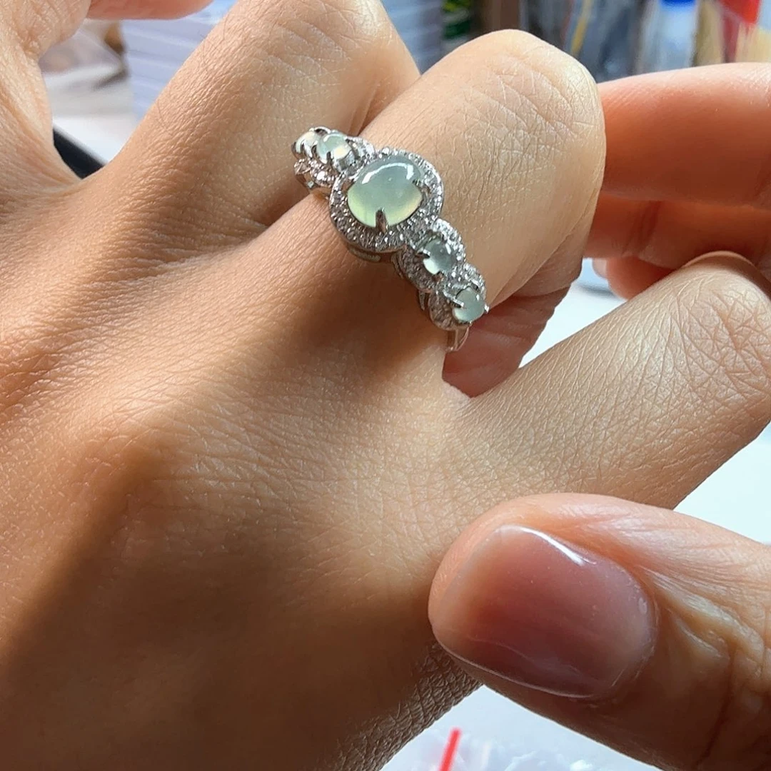 翡翠戒指银S925镶嵌344556