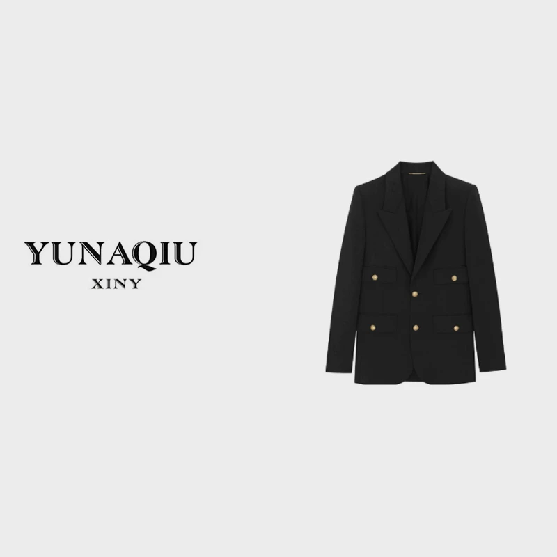 YUNAQIU设计感高级感气质四口袋西装外套-8264