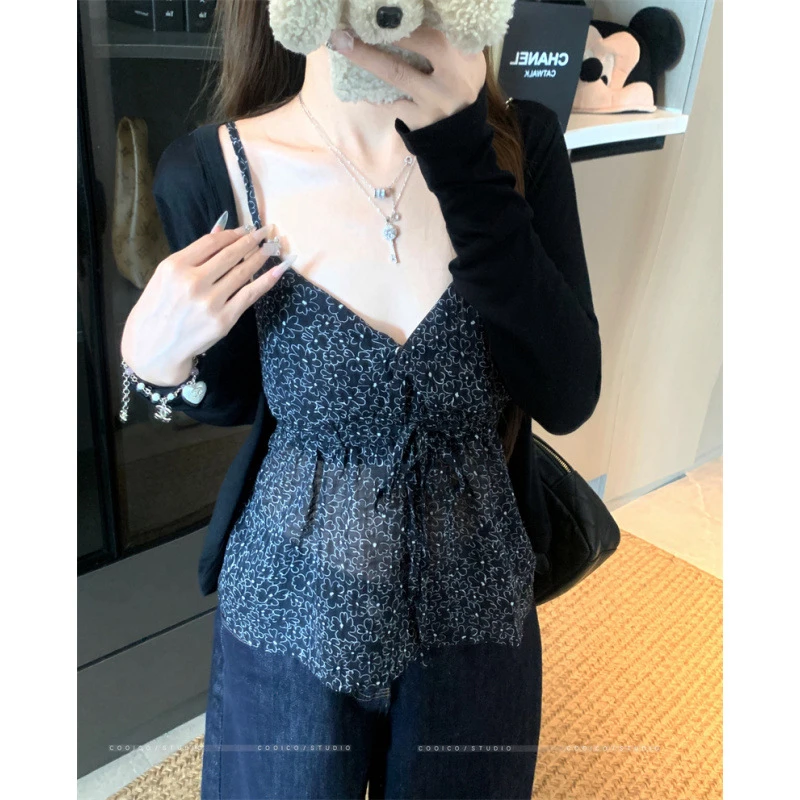 性感辣妹气质防晒长袖开衫+背心两件套女出游服装女复出游服装女