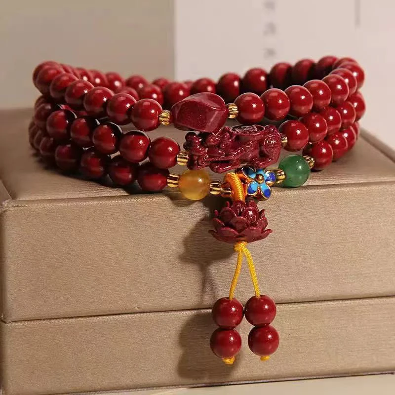 含辰砂工艺品AD313 貔貅莲花辰砂精品手串 (礼盒)