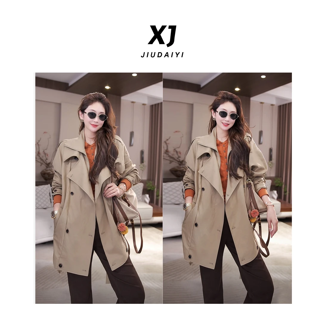 玖黛衣【悉尼往事】新款时尚百搭休闲长款翻领风衣外套 WTJ44309