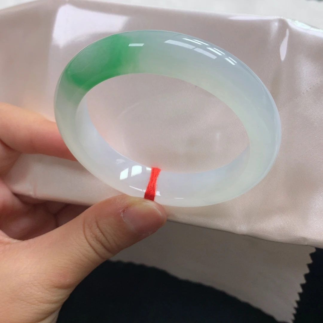 翡翠未镶嵌手镯18号51正阳春白雪起光