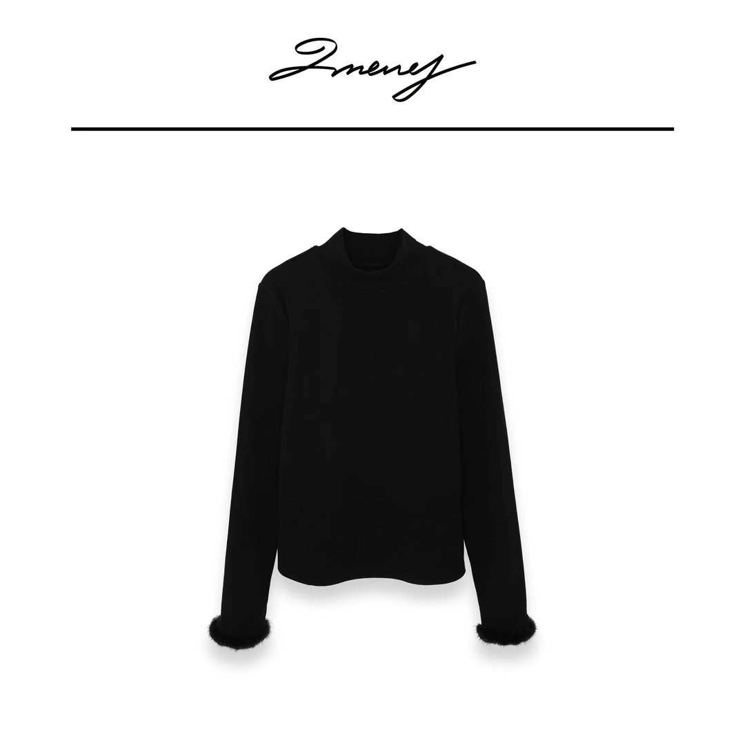 LMENY烟似月~半高领新中式水貂拼接加绒打底衫24DT015