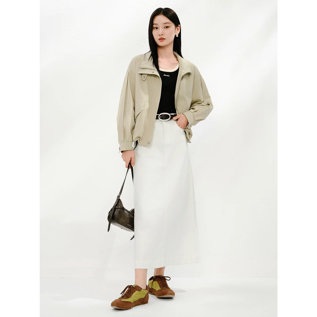 玖姿安娜蔻盐系气质复古短款工装夹克外套女2025新款KWFC413099