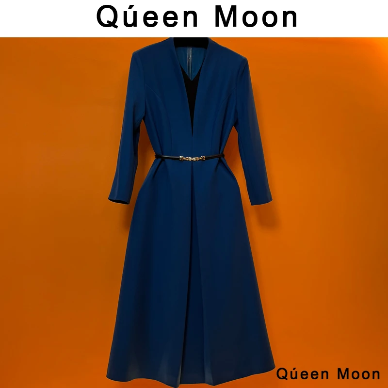编码69【QúeenMoon】经典轻奢百搭西装连衣裙拼接长裙女 (定制女装)