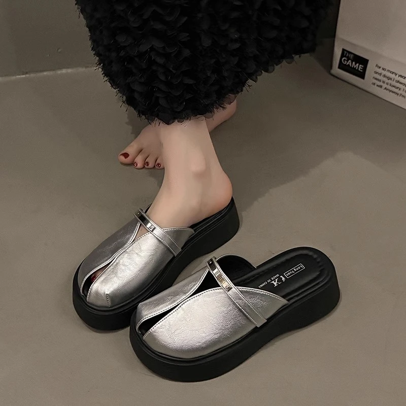 欧洲站厚底包头半拖鞋女夏季外穿2025新款时尚百搭一脚蹬懒人凉鞋