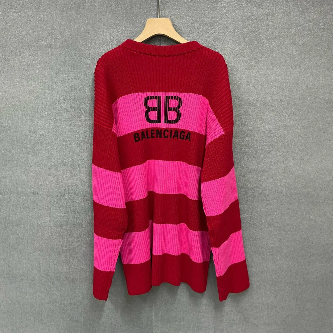 未使用 Balenciaga/巴黎世家 双b印花logo条纹毛衣 带吊M码/7699